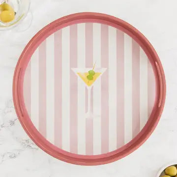Wooden Lacquer Round Drinks Tray - Martini