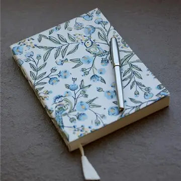 Hand Block Printed Blank A5 Notebook - Songbird Blue Stone