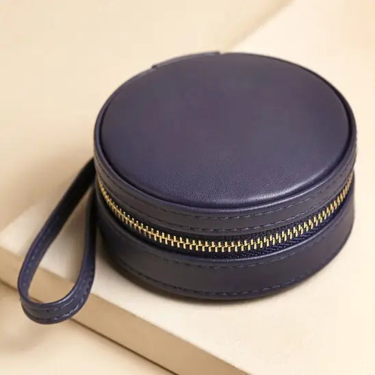 Navy Round Travel Jewellery Case