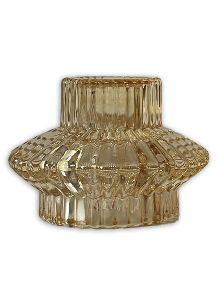 Glass Candlestick & Tealight Holder - Dried Tobacco