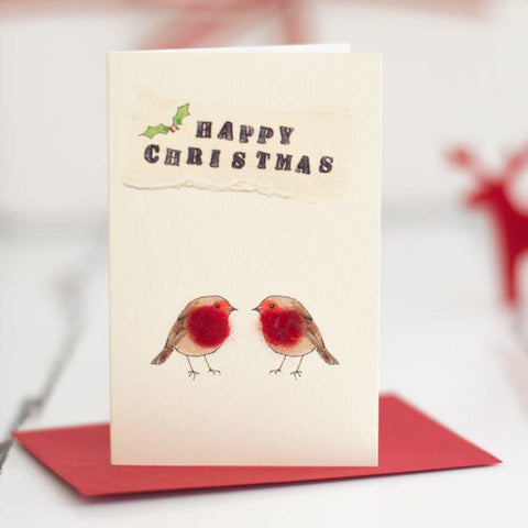 Christmas Mini Card - Happy Christmas Pair of Robins