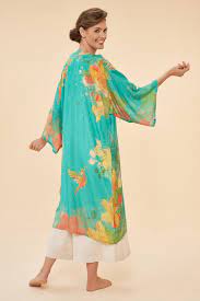 Powder Hummingbird Kimono Gown in Aqua