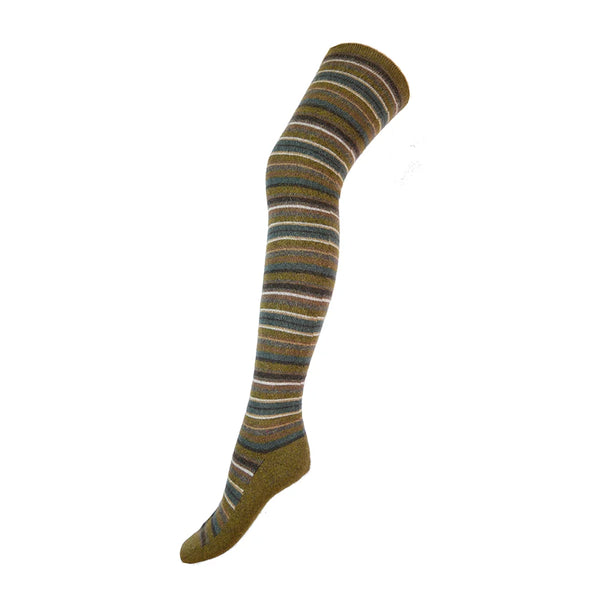 Green Striped Over The Knee Wool Blend Socks