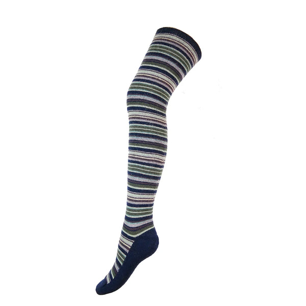 Dark Blue Striped Over The Knee Wool Blend Socks
