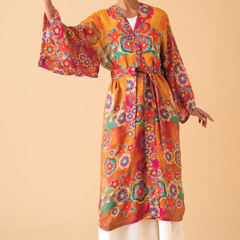 Powder Golden Cranes Kimono Gown