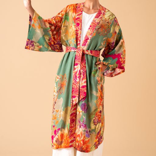 Powder Sage Birds & Bloom Kimono Gown