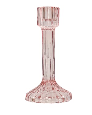 Tall Glass Dinner Candle Holder - Seashell Pink