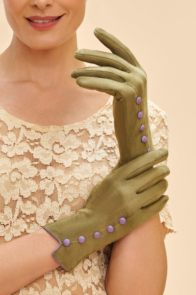 Powder Beatrice Faux Suede Gloves - Sage