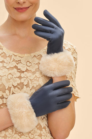 Powder Bettina Faux Suede Gloves - Navy & Cream