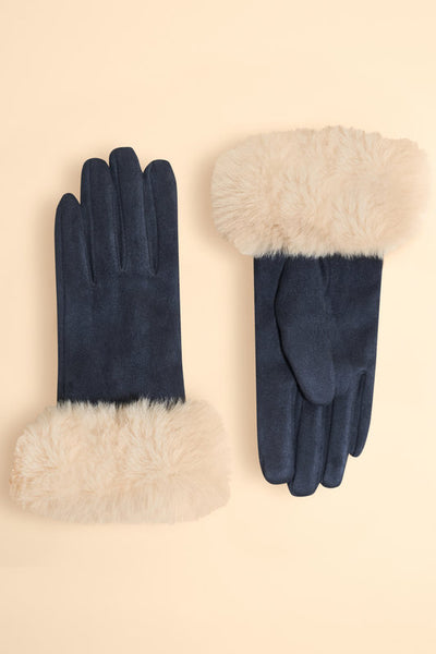 Powder Bettina Faux Suede Gloves - Navy & Cream