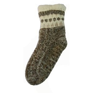 Joya Brown Patterned Slipper Socks 4-7