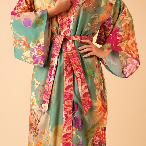 Powder Sage Birds & Bloom Kimono Gown