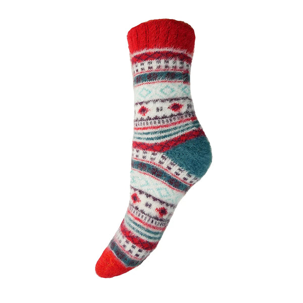 Red & White Patterned Wool Blend Socks