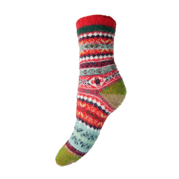 Red & Green Patterned Wool Blend Socks