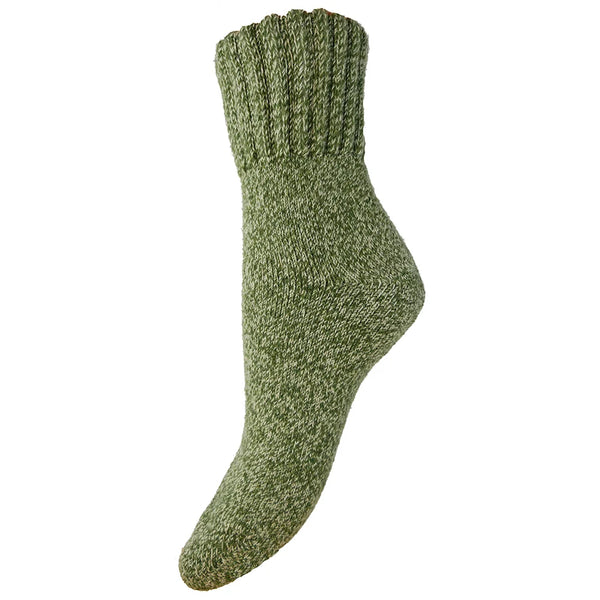 Green Marl Wool Blend Socks w/Ribbed Cuff
