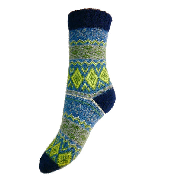 Dark Blue & Yellow Scandi Patterned Wool Blend Socks