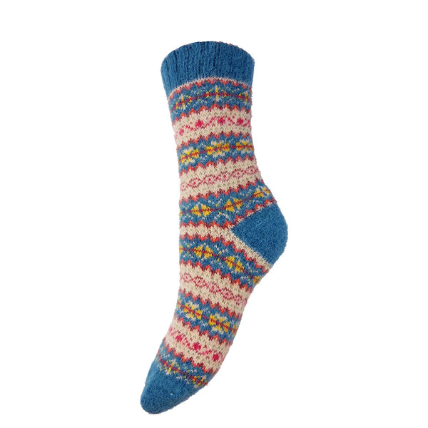 Blue Multi Patterned Wool Blend Socks