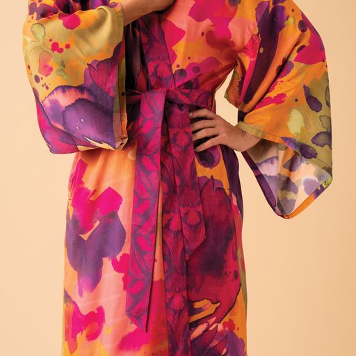 Powder Oversized Blooms Kimono Gown