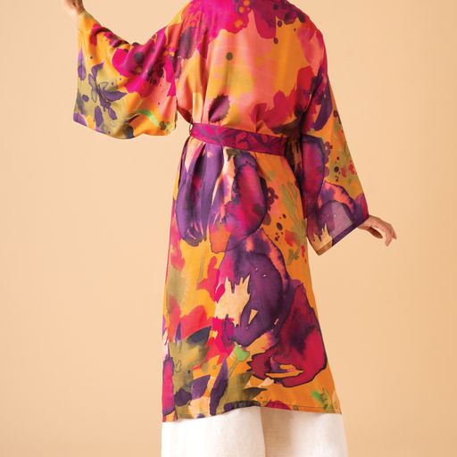 Powder Oversized Blooms Kimono Gown