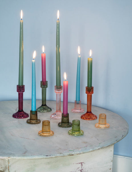 Glass Candlestick & Tealight Holder - Wistful Mauve