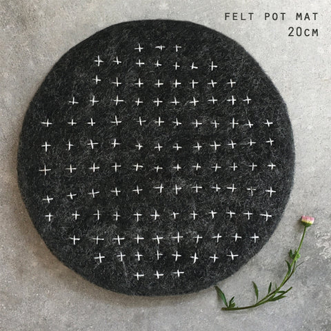 Felted & Cross Stitch Pot Mat Charcoal