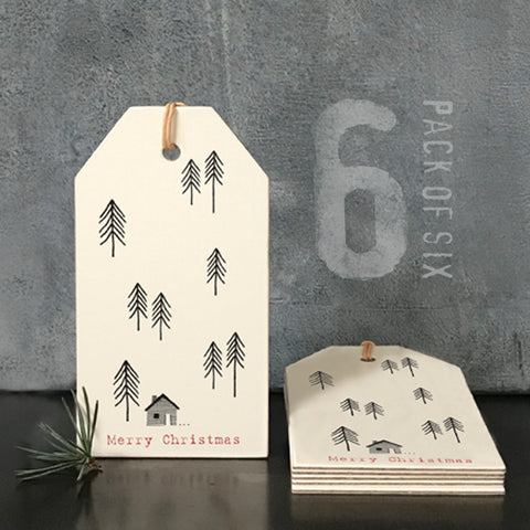 Pack of 6 Christmas Tags - Cream Fir Trees & House