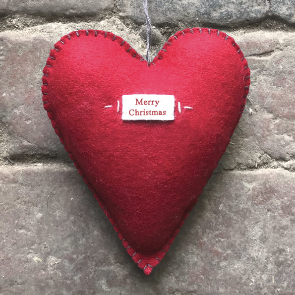 Merry Christmas Embroidered Red Felt Heart