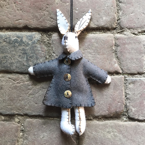 Felt Hanging White Rabbit in Jacket