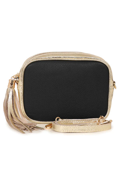 Crossbody Leather Camera Bag - Black & Gold