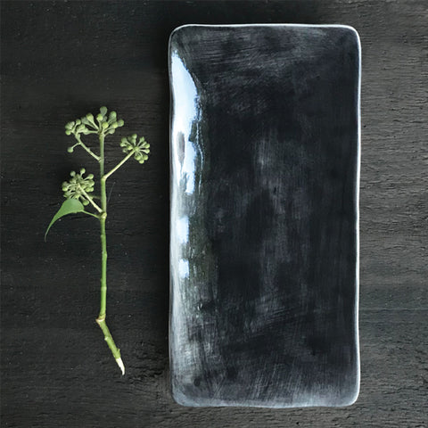 Long Hand Painted Black Wash Trinket Dish