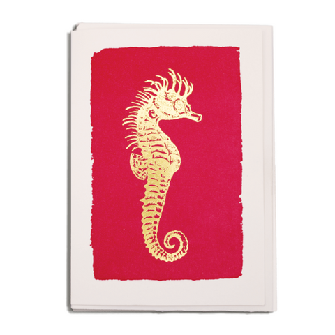 Letterpress Card - Magenta Seahorse