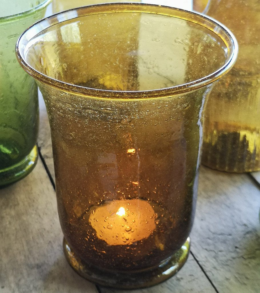 Amber Recycled Glass Hurricane Candle Holder