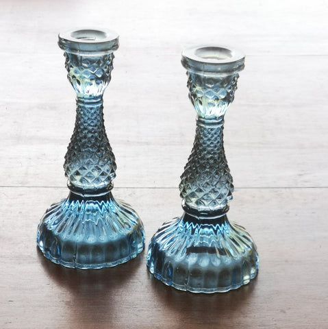 Large Ink Recycled Glass Candlestick Blue