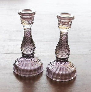 Large Dusky Pink Recycled Glass Candlestick