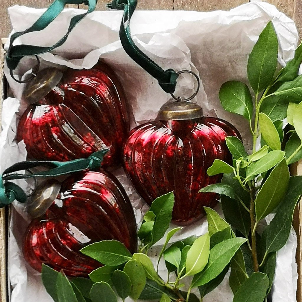 Antique Ruby Glass Heart Decoration