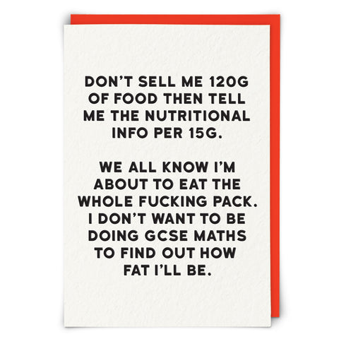 Funny Rude Card -  Nutritional