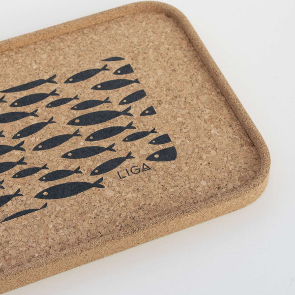 Cork Drinks Tray - Grey Fish