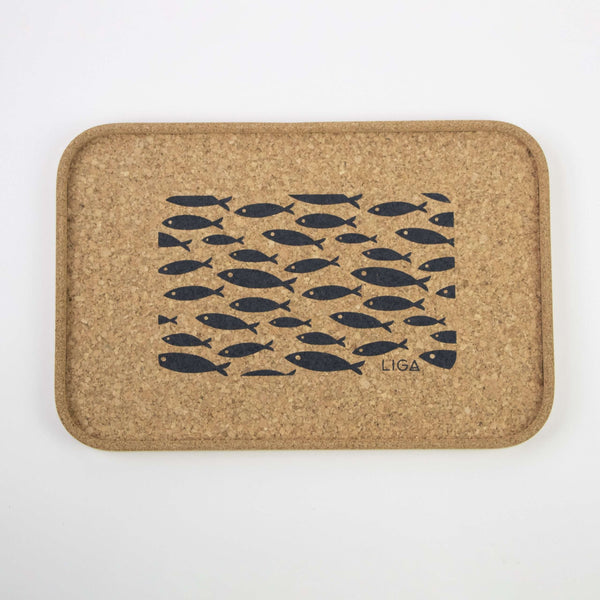 Cork Drinks Tray - Grey Fish