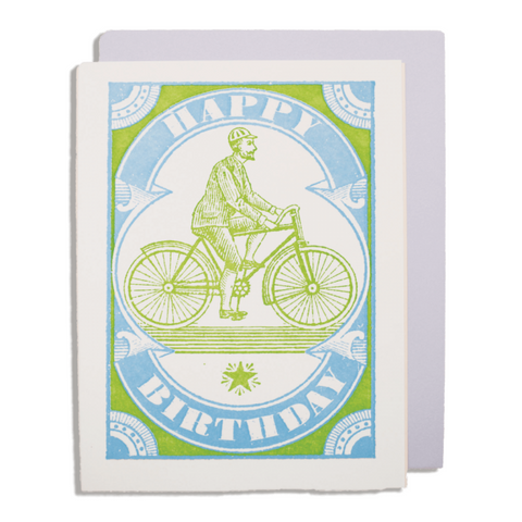 Letterpress Card - Happy Birthday Cyclist