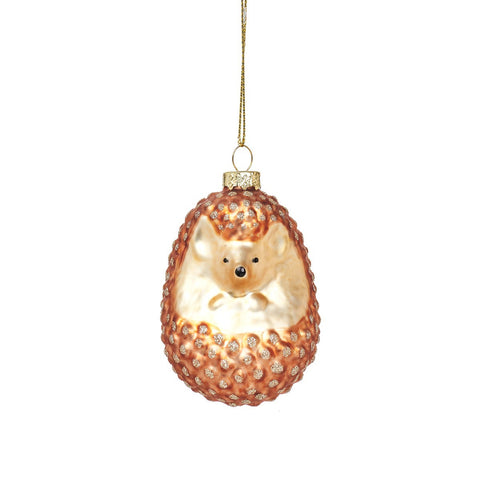 Woodland Hedgehog Glass Bauble