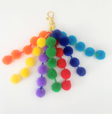 Rainbow Pom Pom Mini Clip Keyring