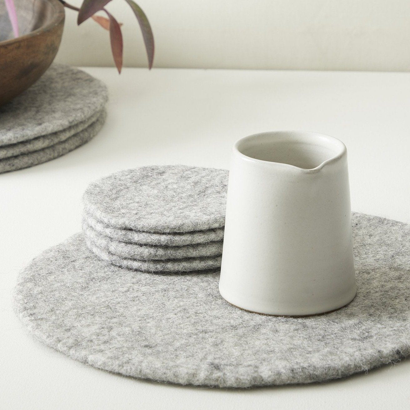 Set of 4 Light Grey Felted Coasters