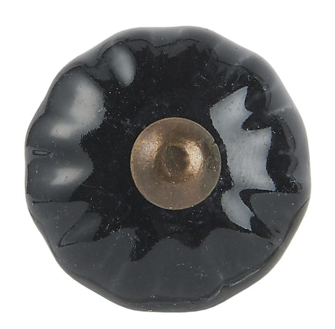 Ceramic Black Grooved Knob