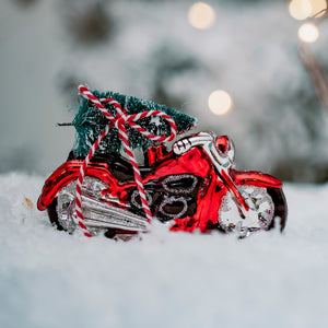 Festive Motorbike Glass Bauble