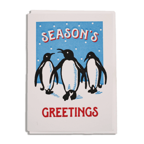 Letterpress Christmas Card - Seasons Greetings Penguins