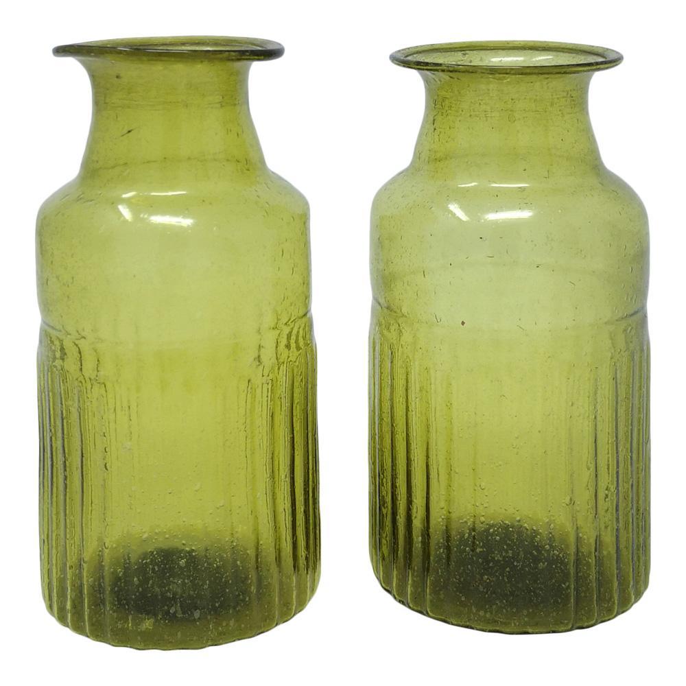 Ribbed Glass Bottle Vase
