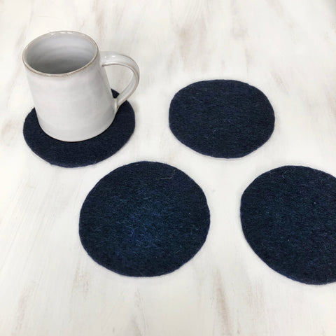 Set of 4 Navy Blue Felted Coasters