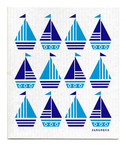 Blue Boats Dishcloth - Made from 100% Biodegradable Materials By Jangneus